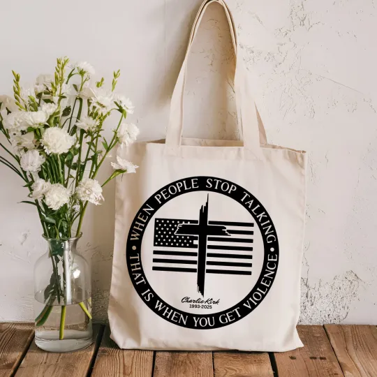Vintage Tote Bag Cotton Canvas Charlie Kirk Tote Bag Freedom Tote Patriot Tote