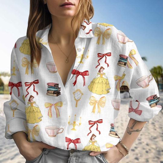 Disney Belle Princess Blouse Shirt, Disney Princess Shirt For Women, Beauty The Beast Shirt, Belle Princess Long Sleeve Shirt