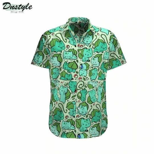 Cute Cartoon Animal Hawaiian Shirt, Bulbasaur Inspired Aloha Button Up, Tropical Summer Vacation Outfit for Animal Lovers