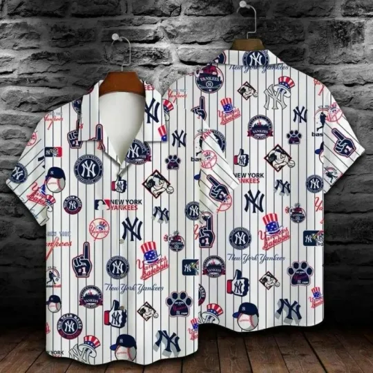Discover New York Yannkess Pinstripe Pride Summer Aloha Unisex Hawaiian Shirt, Gift for Fan