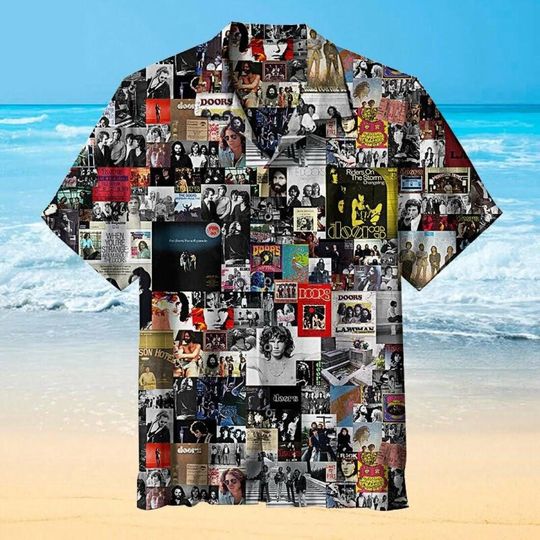 Classic Rock Inspired Hawaiian Shirt, Vintage Album Art Aloha Button Up, Music Lover Tropical Beach Outfit, Music Fan Gift