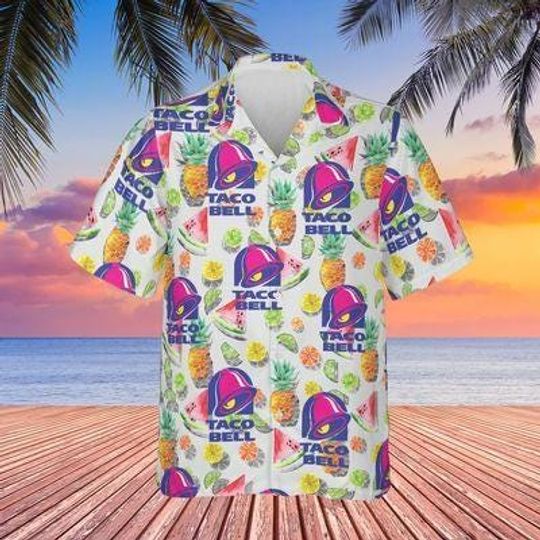 Taco Bell Hawaiian Shirt, Fast Food Aloha Shirt, Summer Beach Outfit, Tropical Button Up, Funny Foodie Gift for Men Women