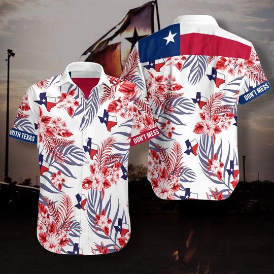 Discover Texas Flag Hawaiian Shirt, Dont Mess With Texas Aloha Shirt, Patriotic Summer Outfit, Lone Star State Button Up for Men Women