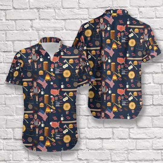 American Themed Hawaiian Shirt, Patriotic BBQ Shirt, American Summer Shirt, USA BBQ Hawaiian Shirt, Button Up for Men Women