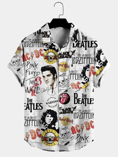 Discover Rock Band Hawaiian Shirt, Retro Music Aloha Shirt, Vintage Rock Summer Beach Shirt, Music Lover Gift Shirt, Button Up for Men Women
