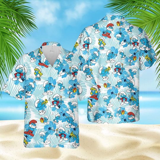 Cartoon Character Hawaiian Shirt, Retro Summer Beach Shirt, Fun Vacation Aloha Shirt, Unisex Festival Outfit Hawaiian Shirt