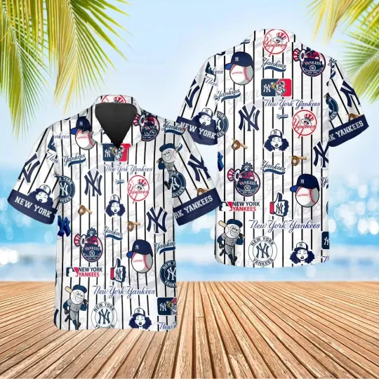 Discover New York Yannkess Pinstripe Mascot Summer Aloha Unisex Hawaiian Shirt, Gift for Fan