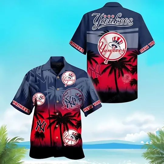 New York Yannkess Sunset Palms Summer Aloha Unisex Hawaiian Shirt, Gift for Fan