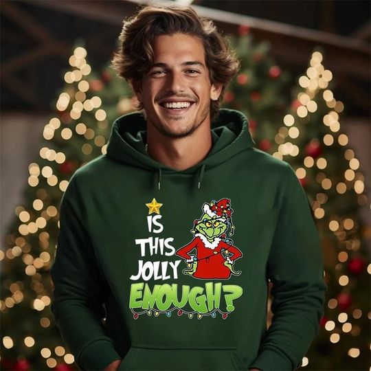 Discover Jolly Enough Hoodie, Funny Character Christmas Hoodie, Matching Family Holiday Sweatshirt