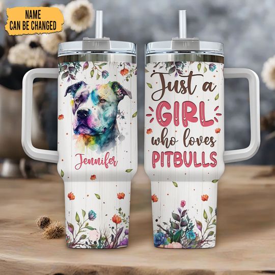 Personalized Pitbull Dog 40oz Tumbler with Handle: Pet Lover Gift