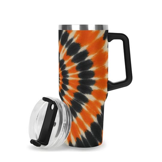 Discover Halloween Tie-Dye Tumbler | Black & Orange 40oz Travel Mug | Spooky Season Stanley Style Cup