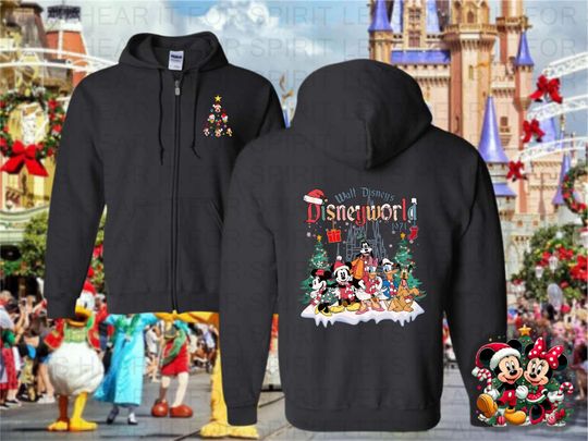 Mickey's Very Merry Christmas, Disneyworld , Disney Mickey And Friends Merry Christmas Hoodie, Mickey Christmas Full Zip Hoodie Gift