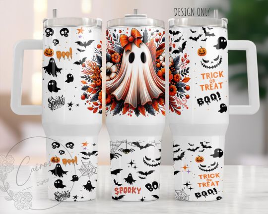 Discover Halloween Cute  40oz Tumbler Wrap PNG, Spooky Season Ghost Cup Design Ghost Gift 40 Oz Tumbler Sublimation Fall Halloween Drinkware PNG