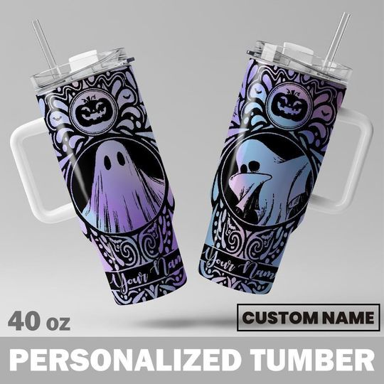 Discover Personalized Hologram Ghouls Halloween Tumbler, 40 Oz Tumbler Spooky Gift, Halloween Custom Name Tumbler, Halloween Gift