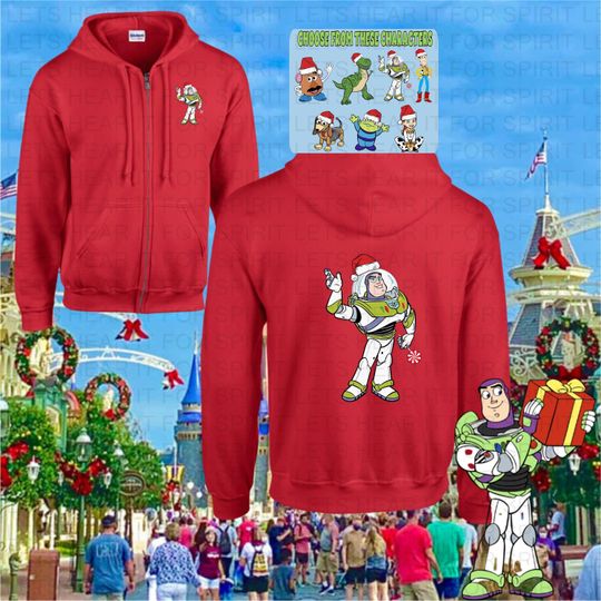 Disney Christmas Hoodie, Disney Christmas Vacation Full Zip Hoodie, Hooded Jacket, Disney Toy Story Full Zip Hoodies, Buzz Woody Disney Gift