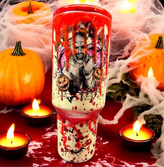 40 oz Clown Horror Blood Drip Tumbler | Spooky Horror-Themed Cup | Creepy Clown Gift for Horror Fans
