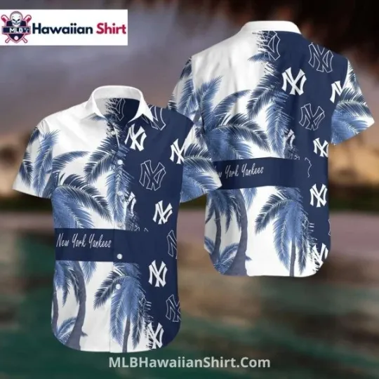 Palm Tree Split Tone New York Yannkess Aloha Hawaiian Shirt Design, Gift for Fan