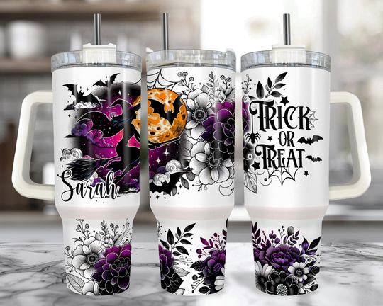 Discover Witchy Halloween 40 oz Tumbler with Handle: Spooky Trick or Treat Halloween Cup With Straw