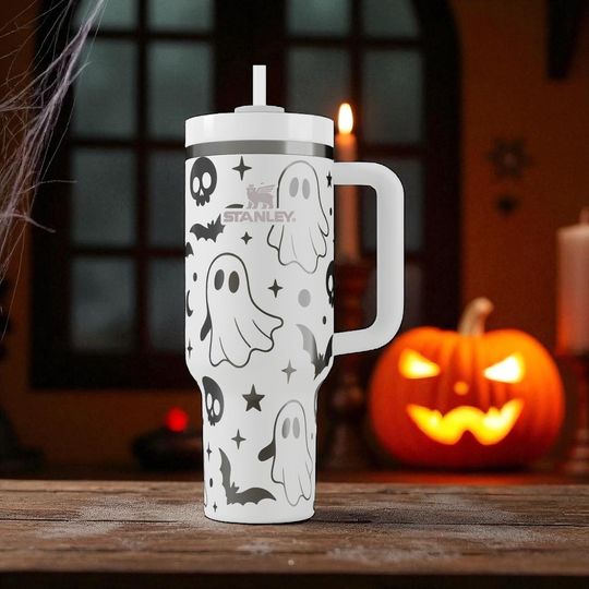 Discover Ghost Stanley Tumbler  Engraved Halloween Cup  Custom Spooky Gift  14oz 20oz 30oz 40oz