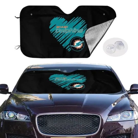 Miami Dolphins Car Windshield Sunshade "Love Style" Black Car Sunshade Heatproof