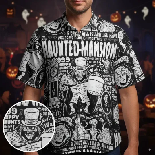 Discover Spookshow Haunted Mansion Hawaiian Button Down Shirt