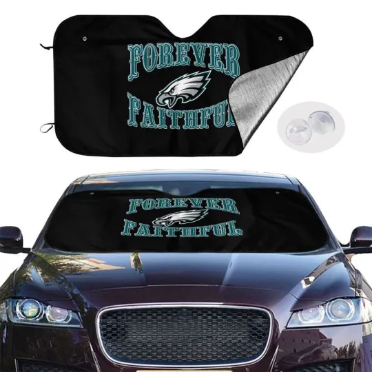 Discover Forever Faithful Philadelphia Eagles Car Sunshades Heatproof Black Car Sunshade