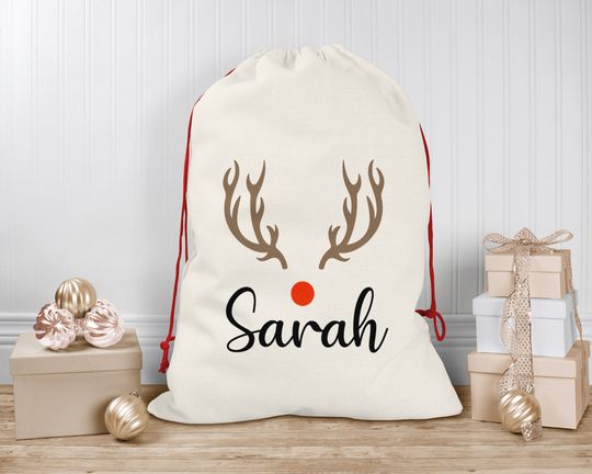 Discover Personalised Christmas Sack | Custom Christmas Stocking - Reindeer | Custom Christmas Sack For Kids, Children's Santa Sack, Christmas Sacks