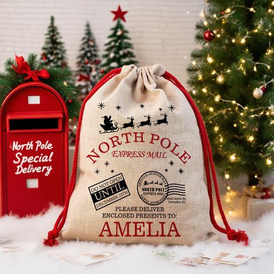 Discover North Pole Santa Sack,Presents Bag,Christmas Gift Sack,Personalized Kids Sack,Santa Delivery Sack,First Christmas Gift,Christmas Santa Sack