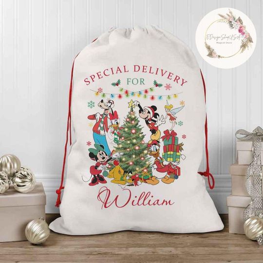 Mickey & friends Special Delivery For Disney Christmas Sack, Santa Claus Sack Keepsake, Disney Family Christmas Bag, Gift for kids