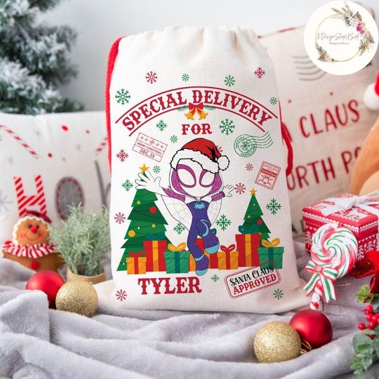 Personalized All Characters Spidey and His Amazing Friends Special Delivery Disney Christmas Sack, Spiderman Santa Sack Xmas Keepsake