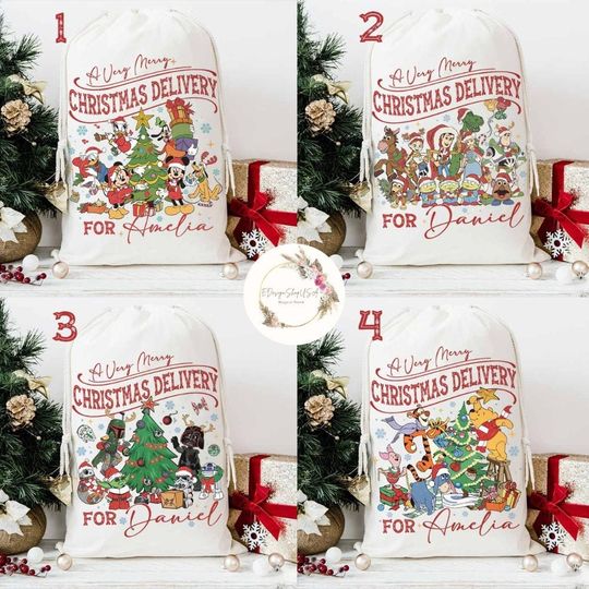 Discover Personalized Disney Group Christmas Sack, Mickey and Friends A Very Merry Christmas Delivery Santa Sack Keepsake, Winnie The Pooh Gifts