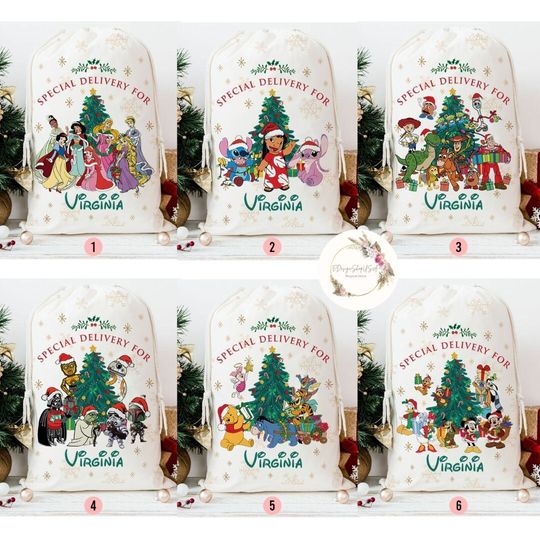 Personalized Disney Characters Group Special Delivery Christmas Sack, Mickey and Friends Santa Sack Keepsake, Star Wars Family Christmas Bag
