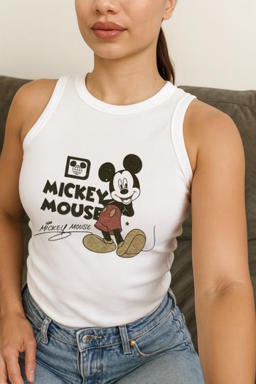Discover Mickey Crop Tank, Mickey Mouse Tank Womens, Retro Black Mouse tshirt, Limited old school baby tee, Disney cute shirt