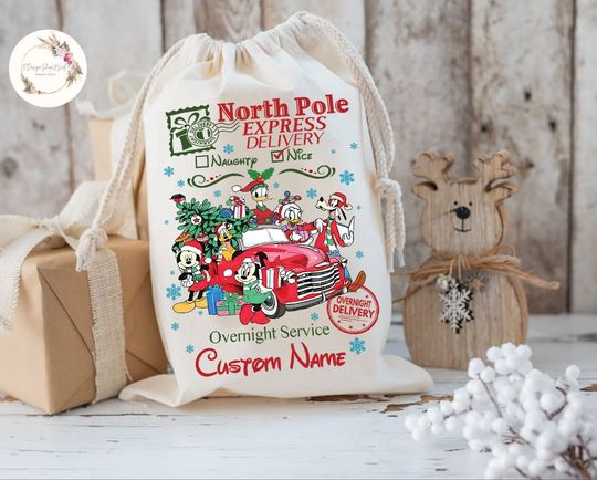 Personalized Mickey & Friends Christmas Santa Sack Keepsake, Special Delivery Disney Christmas Sack, Santa Delivery Bag, Christmas Gift