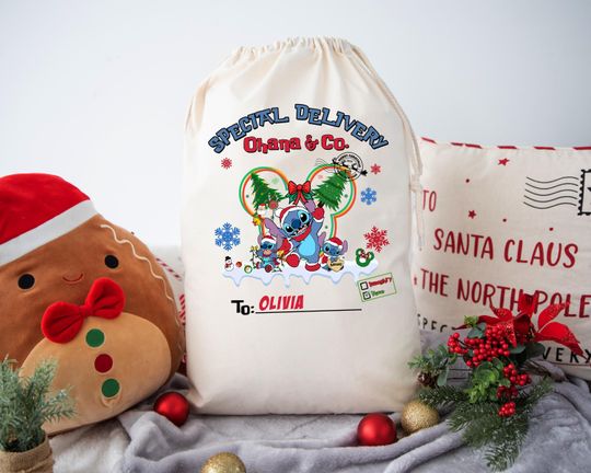 Discover Ohana Stitch Personalised Santa Sack Christmas Bags with Name Christmas Eve Gift Bags Box Holiday Gift Large Santa Sack Stuff Bags SB6