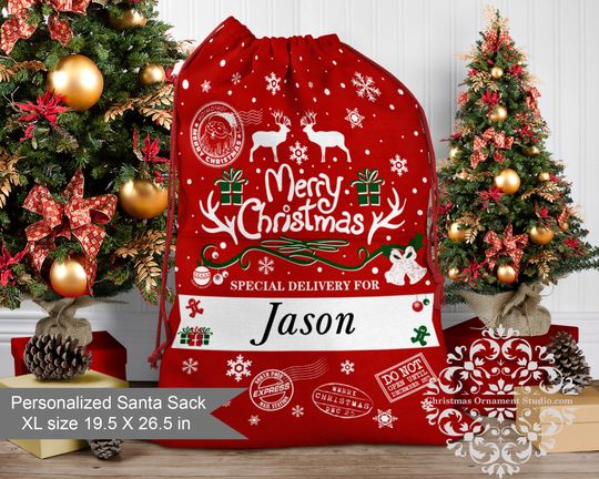 Personalized Santa Sack extra large-Merry Christmas Santa Sack-Santa Sack with Name-Custom Christmas Gift Sack-Custom personalized gift Sack