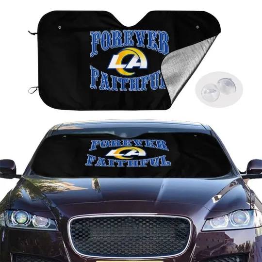 Discover Forever Faithful Los Angeles Rams Car Sunshades Heatproof Black Car Sunshade