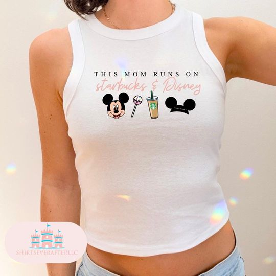 Discover Mom runs on Disney and coffee Cropped Tank, Magic kingdom Cropped Tee, Magic Kingdom Shirts, Womens cropped shirt