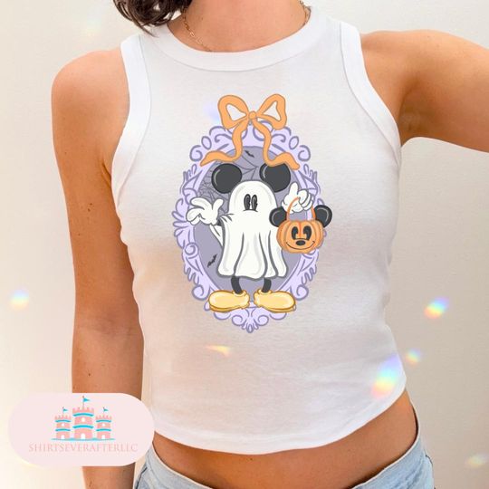 Discover Mickey Mouse Ghost Cropped Tank, Magic kingdom Cropped Tee, Magic Kingdom Shirts, Womens cropped shirt