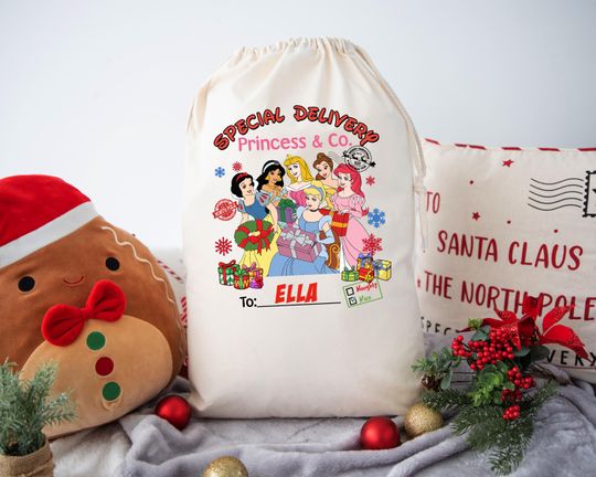 Discover Disney Princess Personalised Santa Sack Christmas Bags with Name Christmas Eve Gift Bags Box Holiday Gift Large Santa Sack Stuff Bags