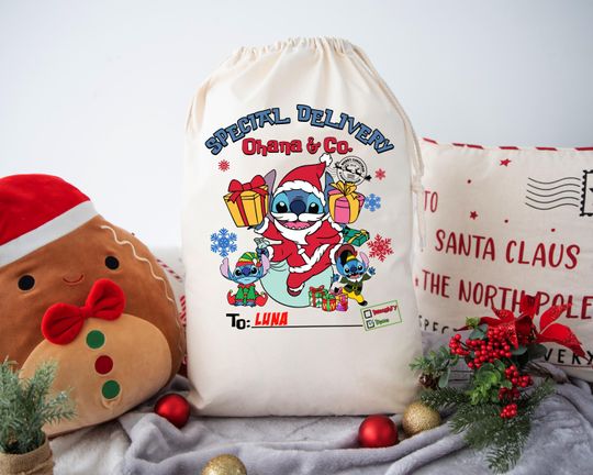 Discover Ohana Stitch Disney Personalised Santa Sack Christmas Bags Christmas Eve Gift Bags Box Holiday Gift Large Santa Sack Stuff Bags