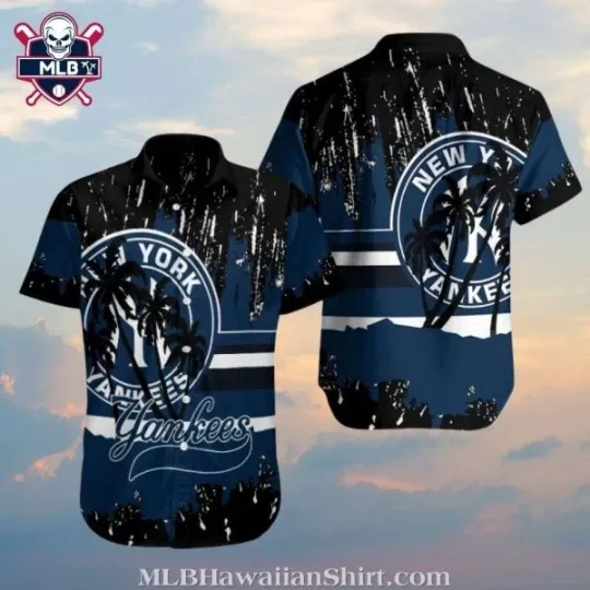 Discover Palm Silhouette Splattered Paint Backdrop NY Yannkess Hawaiian Shirt, Gift for Fan