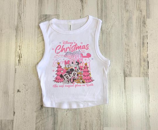 Pink Disney Christmas Crop, Disney Tree Epcot, Most Magical Place Tank, Pink Tree Crop Tank, Magical Place on Earth Womens Tee
