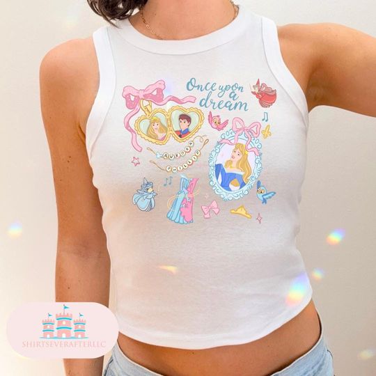 Disney Princess Aurora Cropped Tank, Magic kingdom Cropped Tee, Magic Kingdom Shirts, Womens cropped shirt