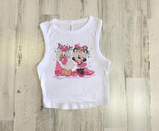 Discover Minnie Daisy Crop Tank Kids, Christmas Pink Girls Crop, Womens Cute Disney Top, Most Magical Place Tank, Pink Tree Crop Tank