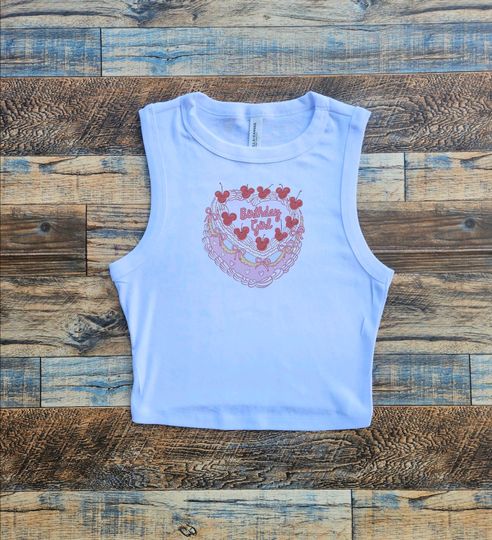 Discover Birthday Girl Cake Baby Tee, Disney Cake Crop Tank, Mickey Coquette bday y2k tee, Mouse Party girls tshirt, crop tank top, Best Day Womens