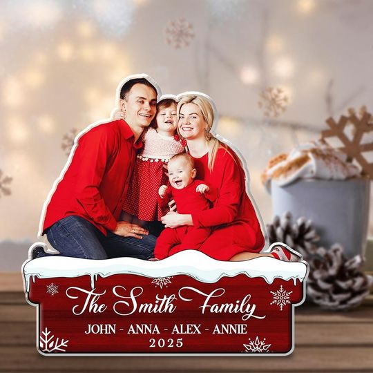 Discover Personalized Photo Family Christmas Acrylic Plaque, New Family First Christmas Gift, Custom Photo Family and Name Plaque, Housewarming Gift
