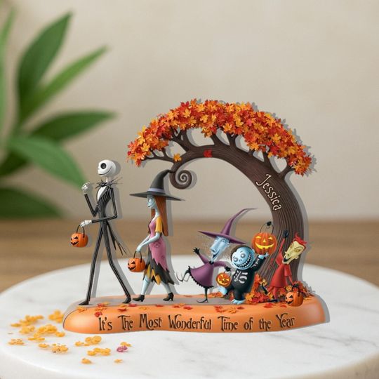 Custom Nightmare Before Christmas Acrylic Plaque, Halloween Fall Desk Decor, Jack And Sally Tree Sign, Personalized Halloween Gift