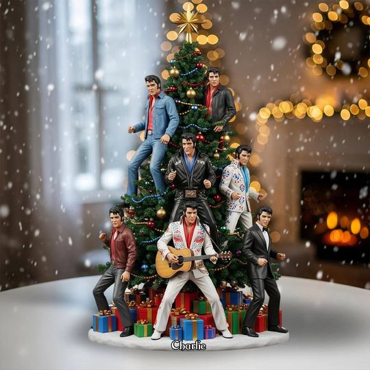 Discover Personalized Singer Beside Pine Tree Christmas Acrylic Plaque, Famous Rock & Roll Plaque, Anniversary Sign for 2025 Xmas