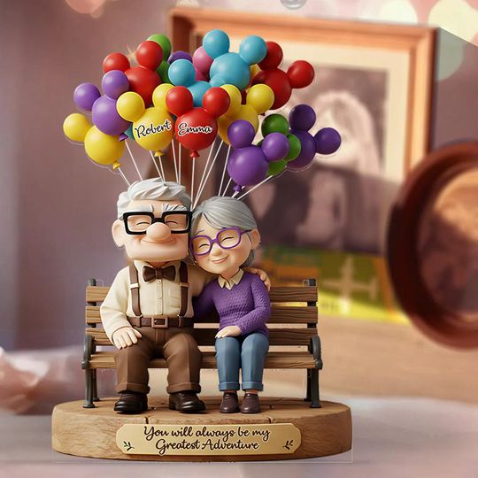 Personalized Carl Ellie Old Couple Acrylic Plaque, You Are My Greatest Adventure Flat Plaque, Wedding Anniversary Decor Gift